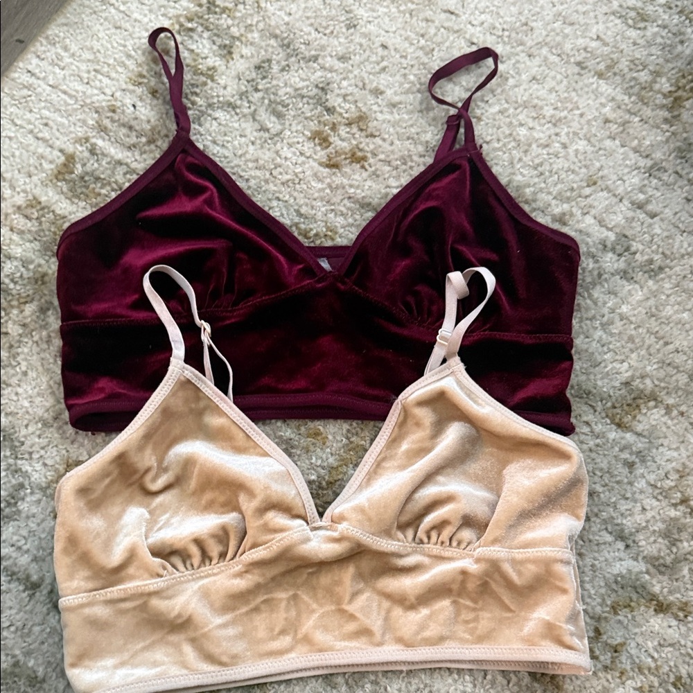 Lot of 2 - Me to We Velvet Bralette Duo in Deep Red and Creamy Beige - Sz Medium